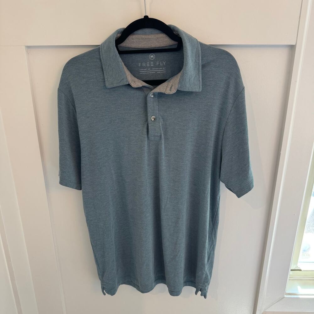 Free Fly Apparel Men's Bamboo Flex Performance Polo Shirt Teal Blue Size Medium